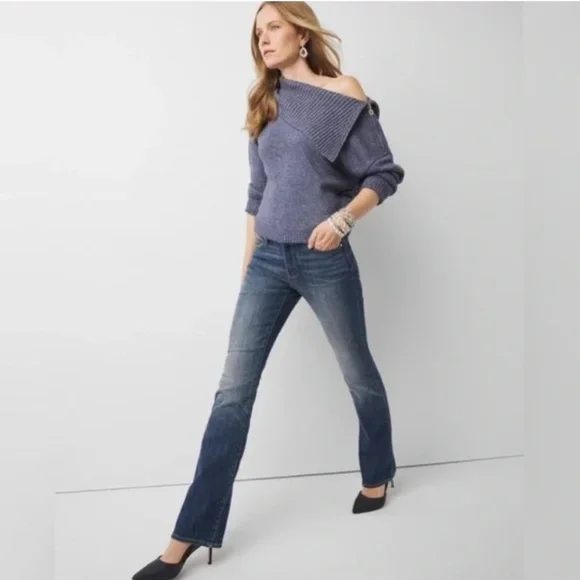 White House Black Market Sparkly Shimmer Zip Neck Dolman Sleeve Sweater - Picture 4 of 16